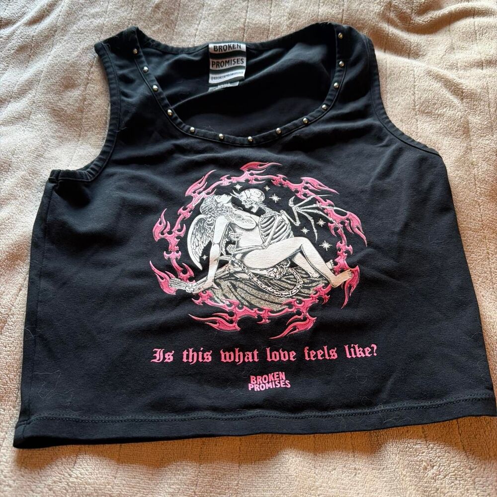 Broken Promises Feels Like Studded Black Tank Top Size S